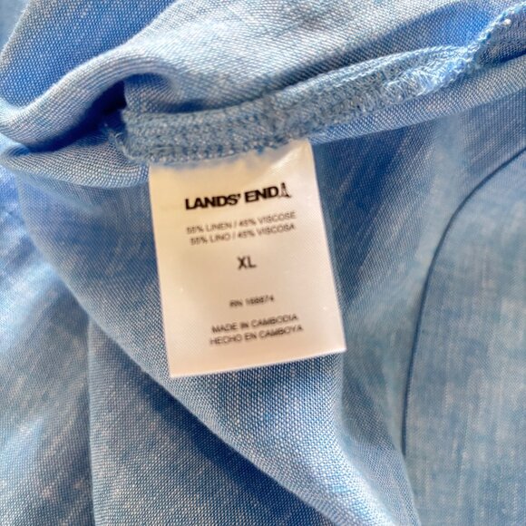 Lands End Womens Light Blue Linen-Blend Tunic Top XL With V-Neck & Side Slits - Picture 5 of 12